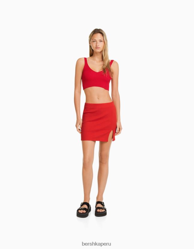 rojo Bershka mujer minifalda de canalé 806J6B1660