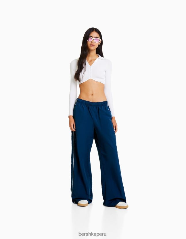 azul Bershka mujer pantalones de nailon con ribetes laterales 806J6B1474