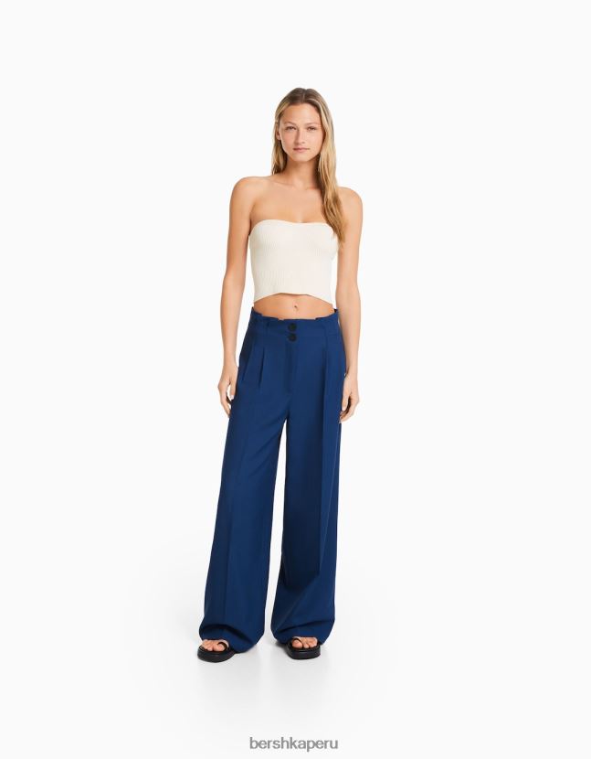 azul Bershka mujer pantalones rústicos de vestir anchos 806J6B1426