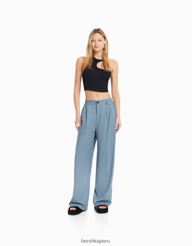 azul claro Bershka mujer pantalones de vestir dad-fit 806J6B1432