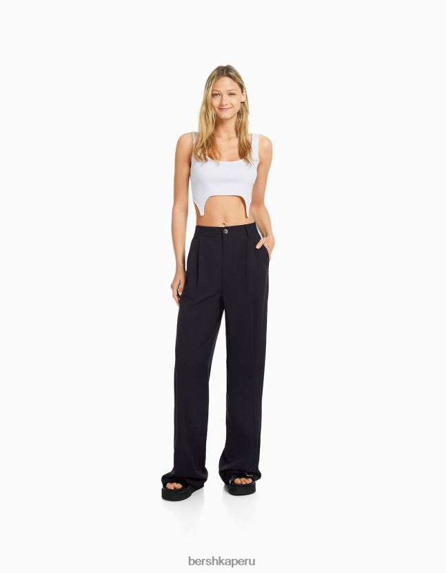 azul oscuro Bershka mujer pantalones de vestir dad-fit 806J6B1433