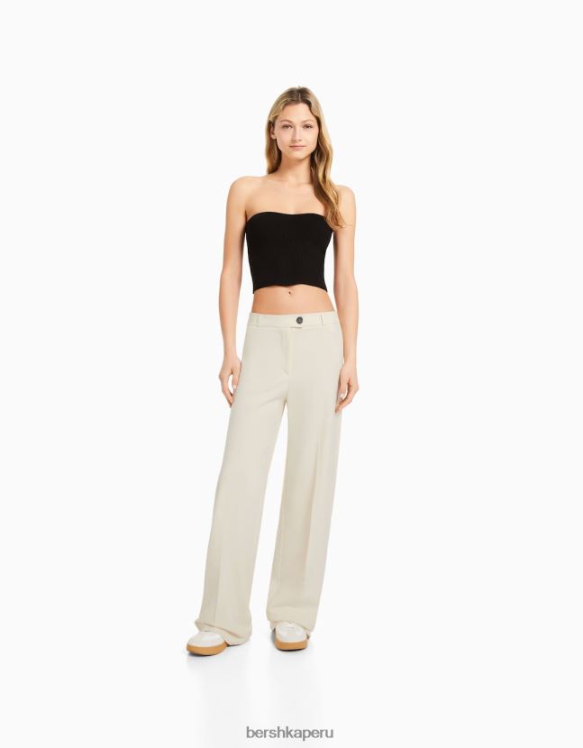 beige Bershka mujer pantalones de sastre anchos con trabillas 806J6B1454