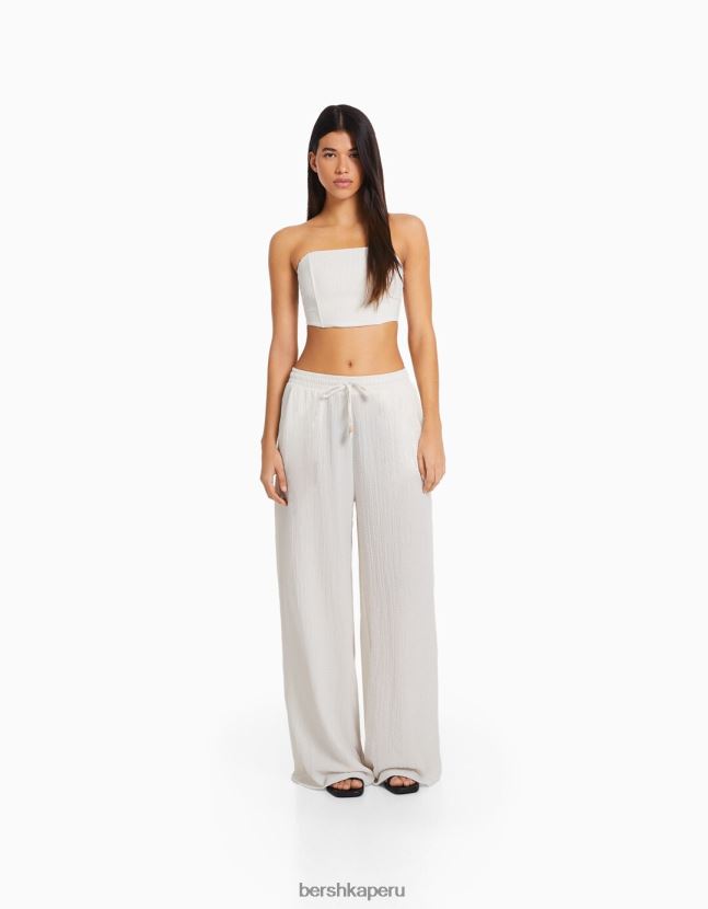 blanco Bershka mujer pantalones anchos con relieve 806J6B1403