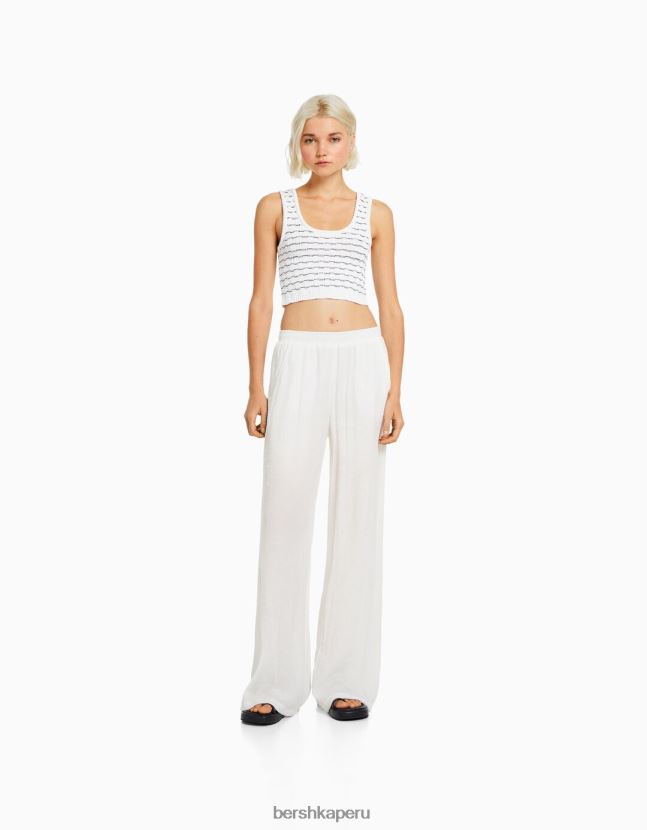 blanco Bershka mujer pantalones anchos de crepé 806J6B1406