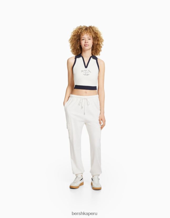 blanco Bershka mujer pantalones deportivos con bolsillos 806J6B1482