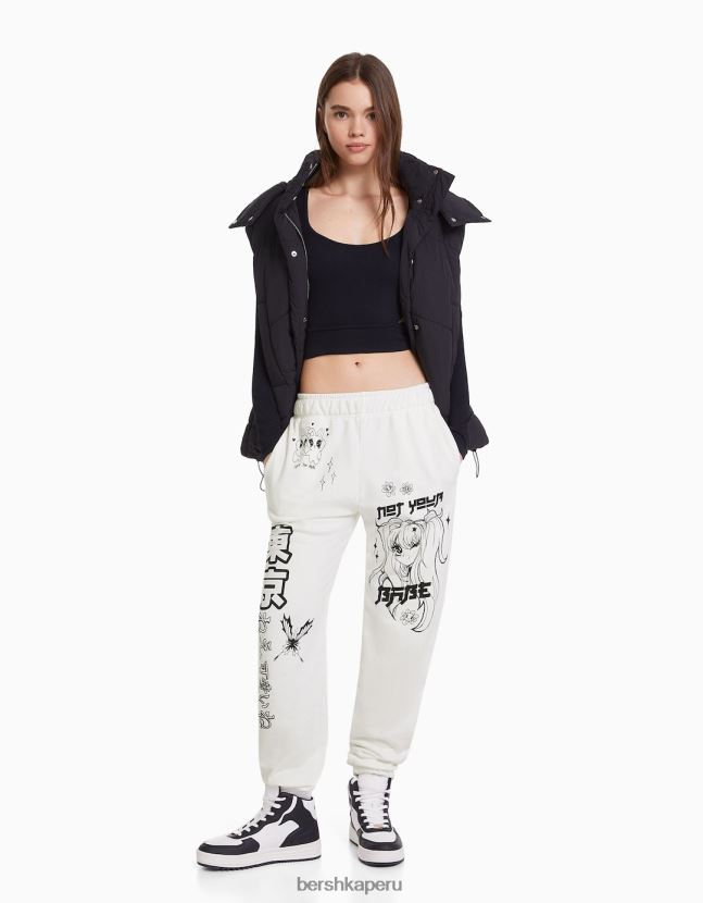 blanco Bershka mujer pantalones deportivos estampados 806J6B1479