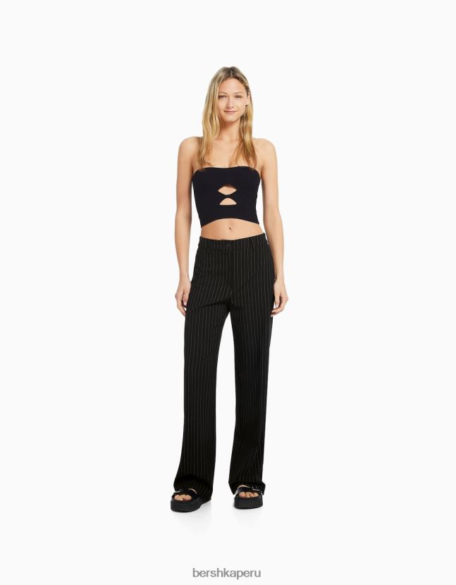 blanco negro Bershka mujer pantalones anchos con trabillas 806J6B1412