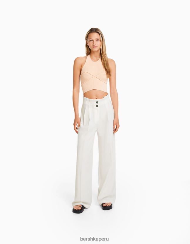 blanquecino Bershka mujer pantalones rústicos de vestir anchos 806J6B1425