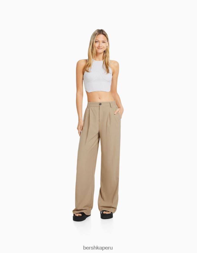 camello Bershka mujer pantalones de vestir dad-fit 806J6B1453