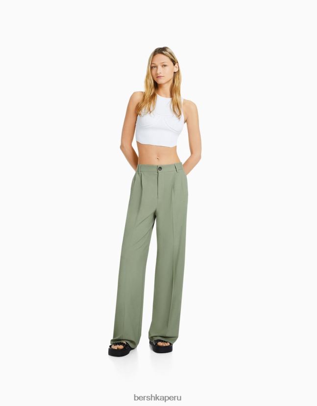 caqui Bershka mujer pantalones de vestir dad-fit 806J6B1431