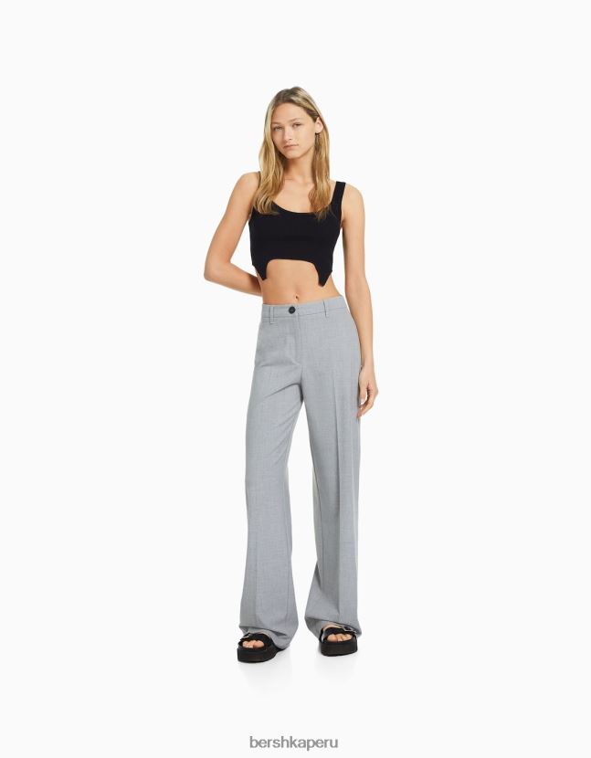 gris Bershka mujer pantalones anchos con trabillas 806J6B1411