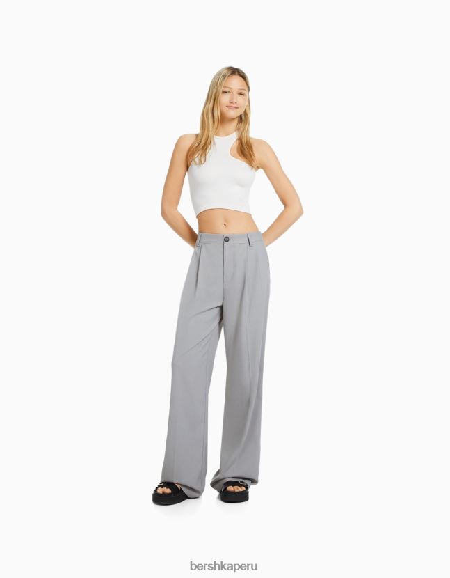 gris Bershka mujer pantalones de vestir dad-fit 806J6B1430