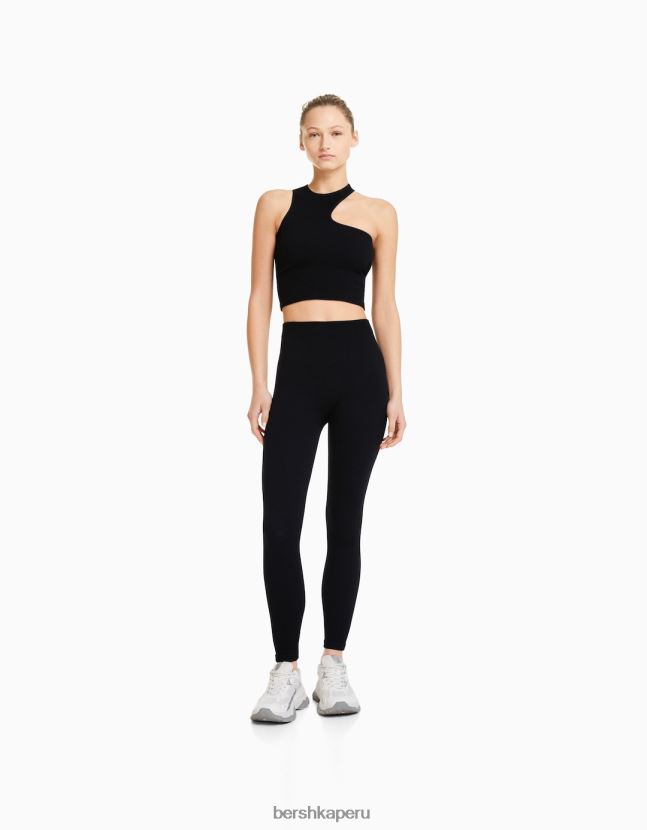 negro Bershka mujer leggins de canalé sin costuras 806J6B1452