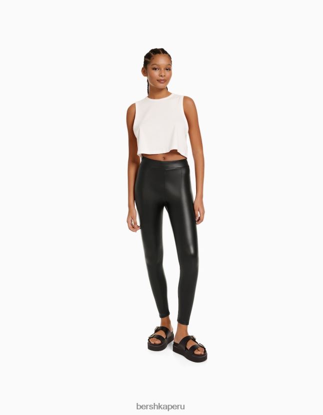 negro Bershka mujer leggins de piel sintética 806J6B1442