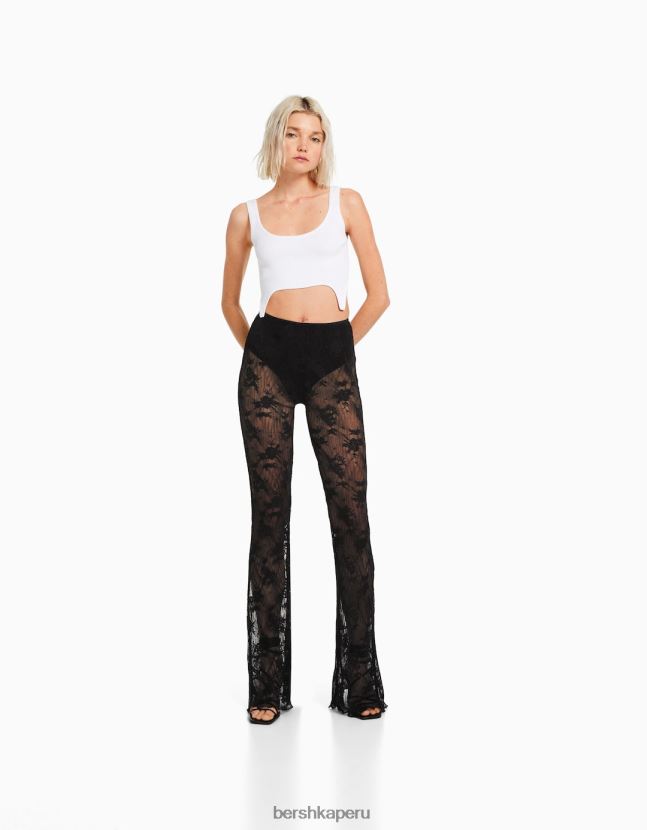 negro Bershka mujer pantalones acampanados de encaje 806J6B1470