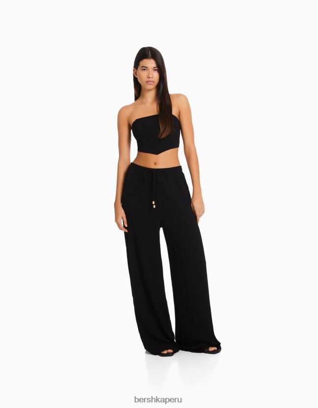 negro Bershka mujer pantalones anchos con relieve 806J6B1404