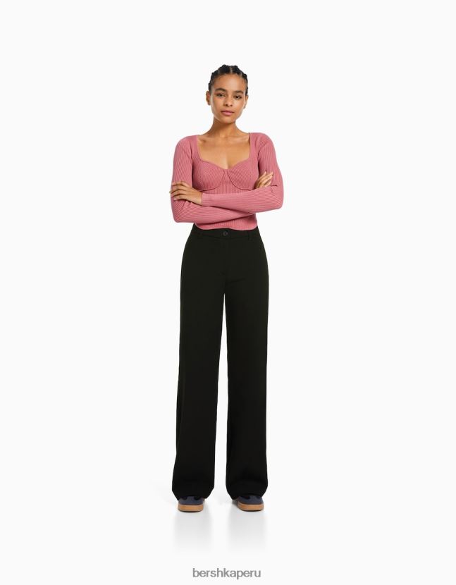 negro Bershka mujer pantalones anchos con trabillas 806J6B1413