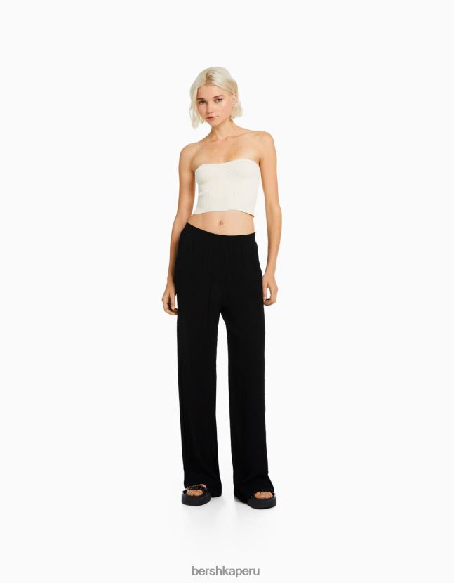 negro Bershka mujer pantalones anchos de crepé 806J6B1408