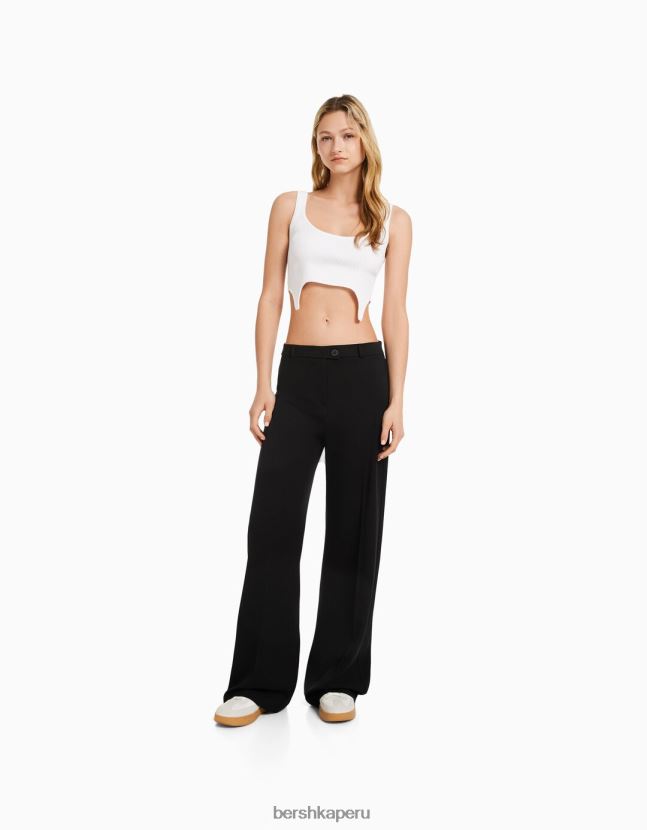 negro Bershka mujer pantalones de sastre anchos con trabillas 806J6B1443