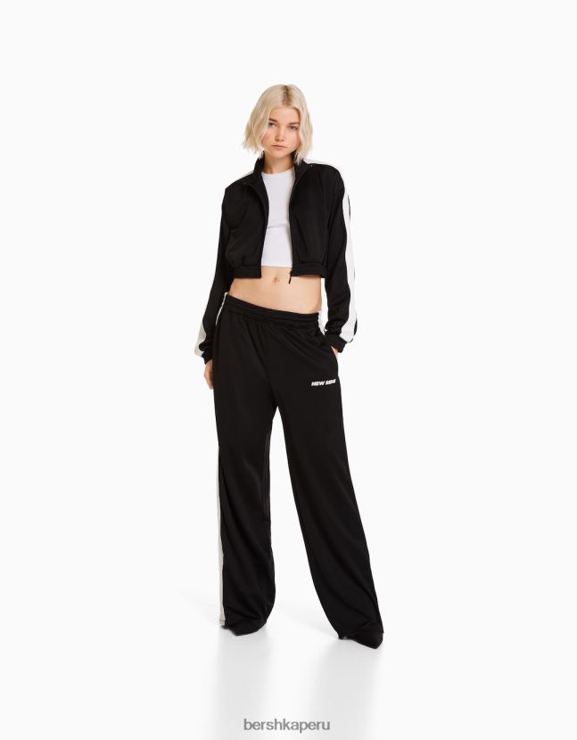 negro Bershka mujer pantalones rectos con cinta lateral 806J6B1434