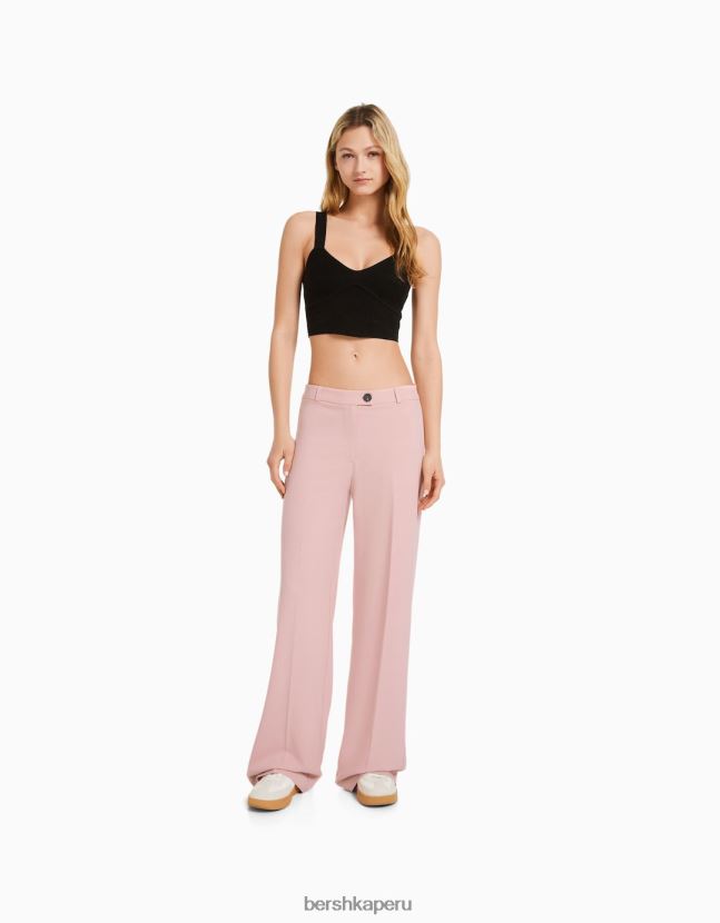 rosa Bershka mujer pantalones de sastre anchos con trabillas 806J6B1449