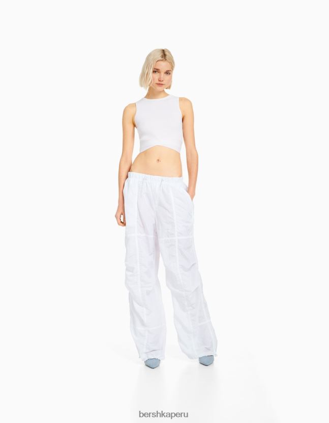 blanco Bershka mujer pantalones de paracaídas de nailon 806J6B1332