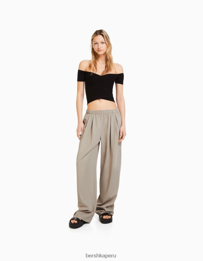 arena Bershka mujer pantalones anchos con pliegues 806J6B1575