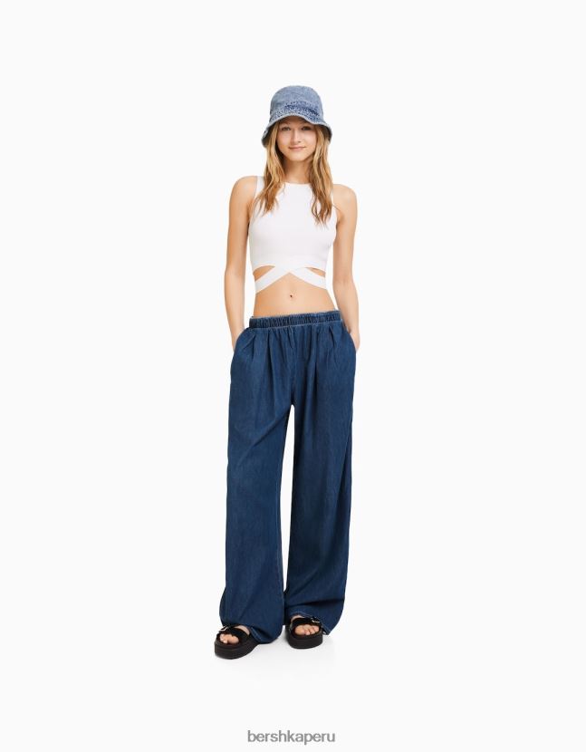 azul Bershka mujer jeans anchos con pliegues 806J6B1574