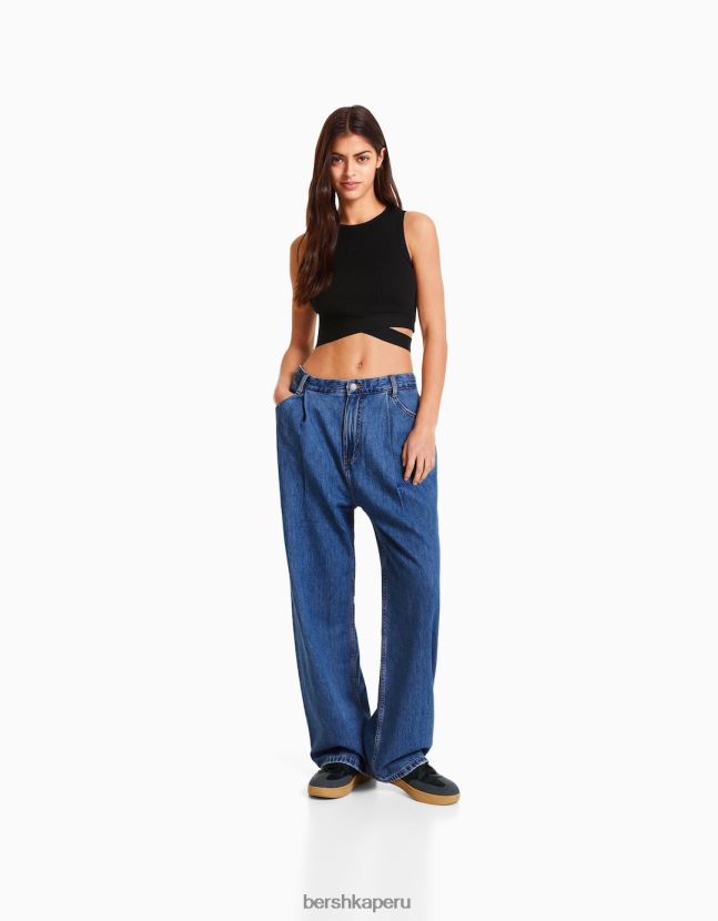 azul Bershka mujer vaqueros plisados ​​de los 90 806J6B1591