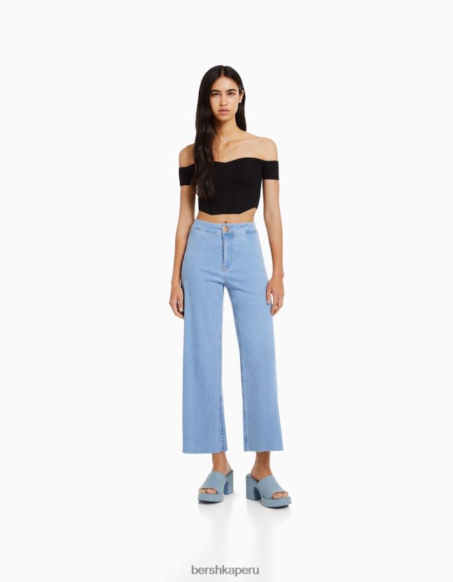 azul claro Bershka mujer culottes de mezclilla 806J6B1508