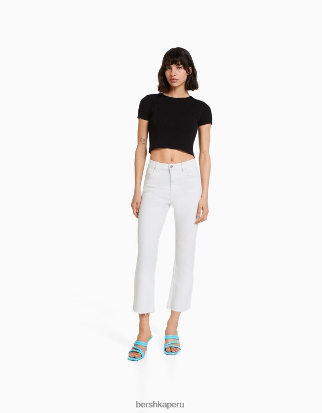 blanco Bershka mujer vaqueros capri acampanados 806J6B1547