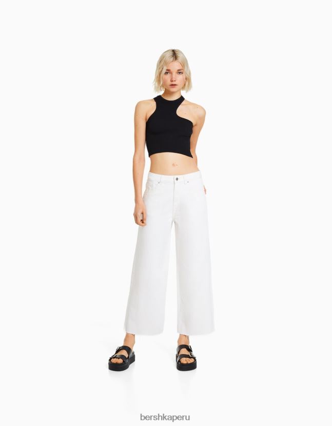 blanco Bershka mujer vaqueros capri anchos 806J6B1517