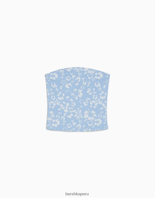 azul Bershka mujer top bandeau estampado 806J6B882