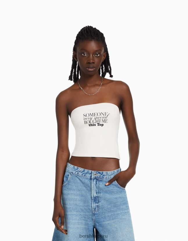 blanquecino Bershka mujer top bandeau estampado 806J6B886