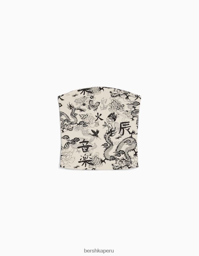 crema Bershka mujer top bandeau estampado 806J6B652