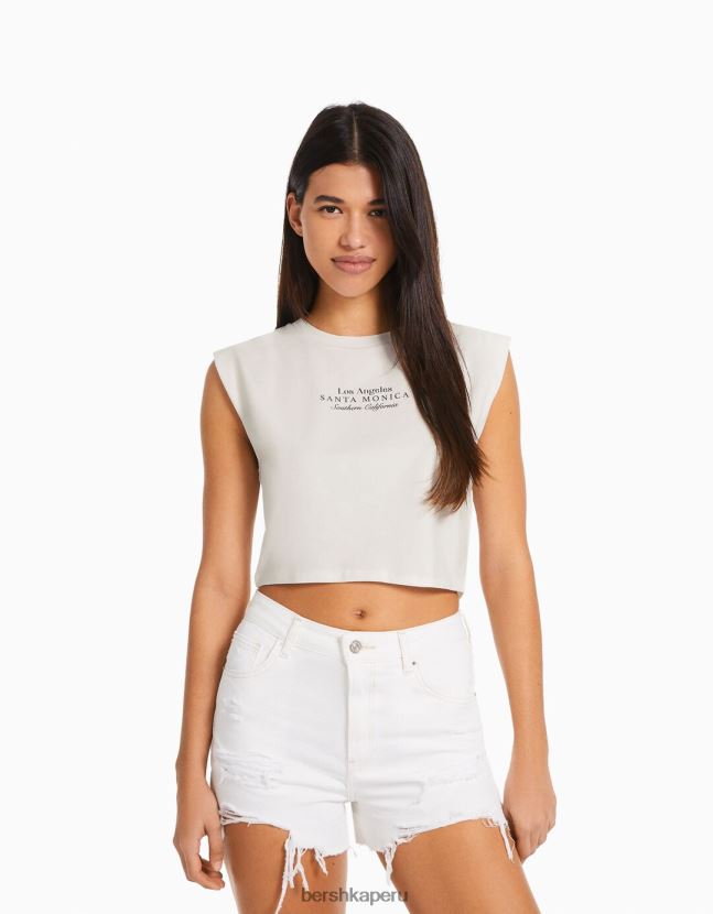 blanquecino Bershka mujer camiseta estampada sin mangas 806J6B319