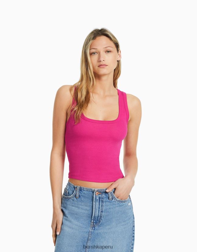 fucsia Bershka mujer camiseta sin mangas de canalé 806J6B316