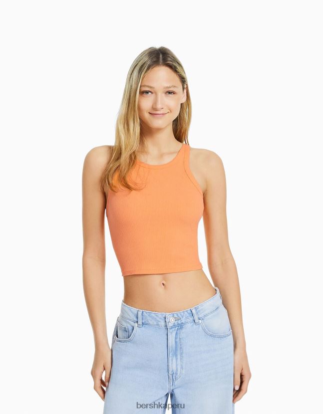 naranja Bershka mujer camiseta sin mangas de canalé 806J6B420