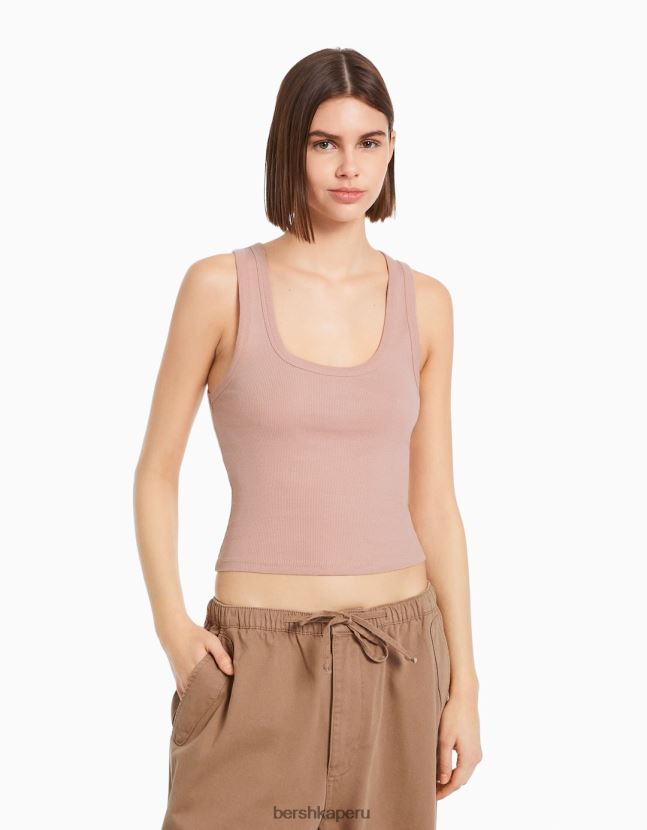 rosa Bershka mujer camiseta sin mangas de canalé 806J6B315