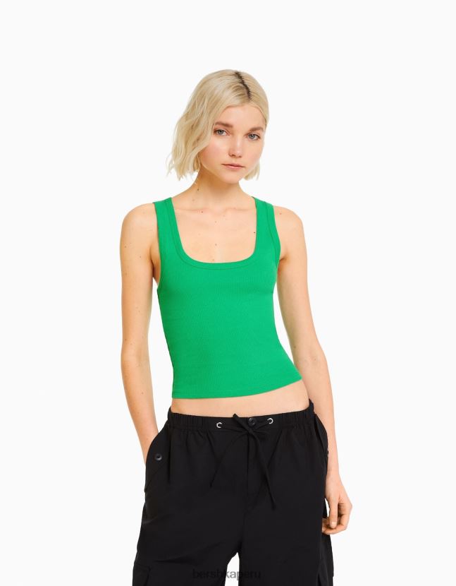 verde Bershka mujer camiseta sin mangas de canalé 806J6B317