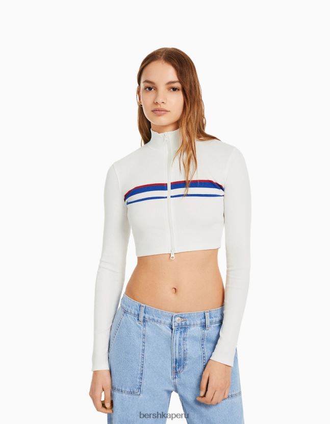 blanco Bershka mujer cárdigan a rayas con cremallera 806J6B1075