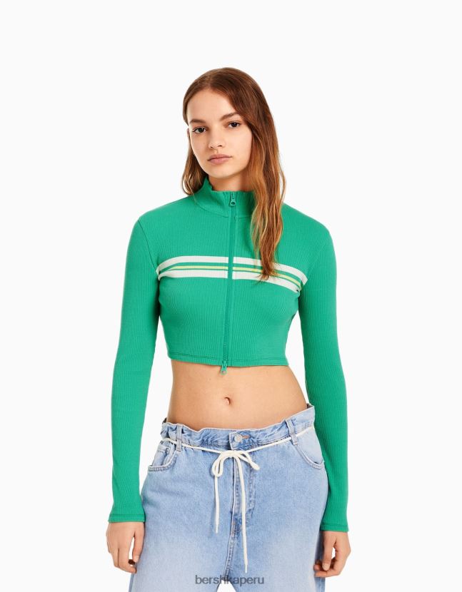 verde Bershka mujer cárdigan a rayas con cremallera 806J6B1074