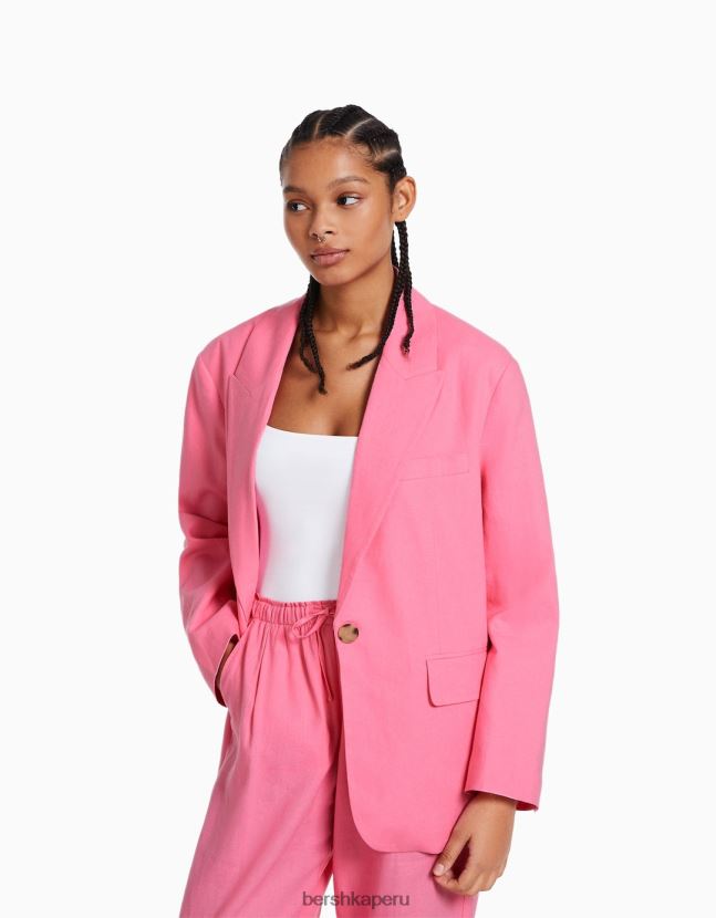 rosa Bershka mujer blazer de mezcla de lino 806J6B1195