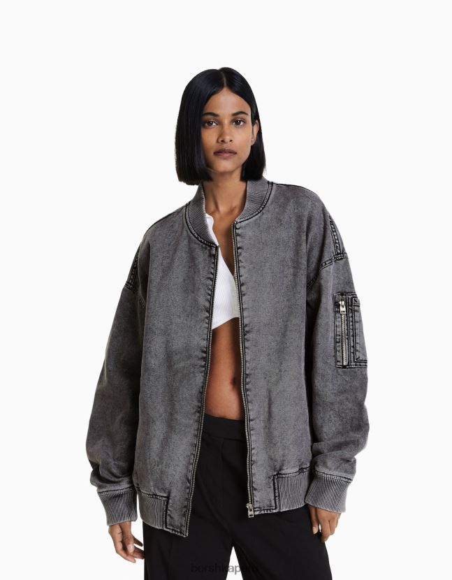 gris oscuro Bershka mujer chaqueta bomber de algodón 806J6B1175