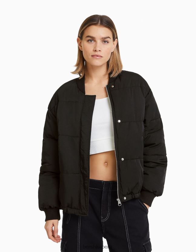 negro Bershka mujer chamarra bomber acolchada 806J6B1139