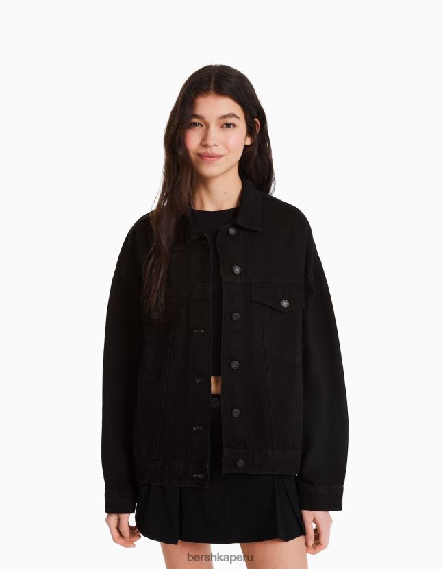 negro Bershka mujer chamarra de mezclilla oversize 806J6B1112