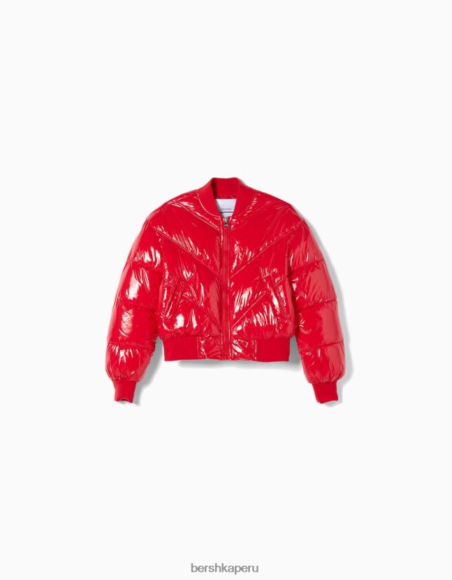 rojo Bershka mujer chaqueta acolchada de vinilo 806J6B1179