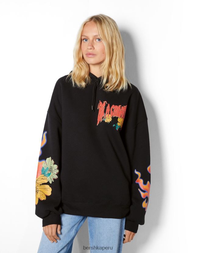 negro Bershka mujer sudadera con capucha estampada 806J6B1243