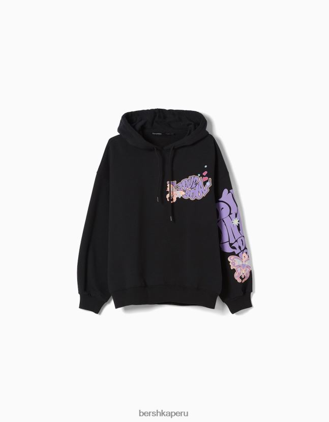 negro Bershka mujer sudadera con capucha estampada 806J6B1282