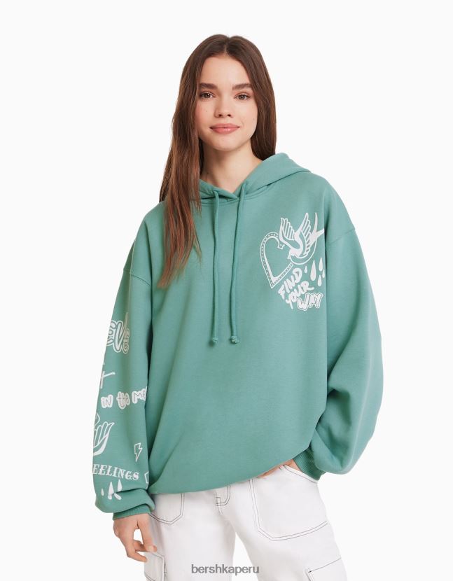 verde Bershka mujer sudadera con capucha estampada 806J6B1252